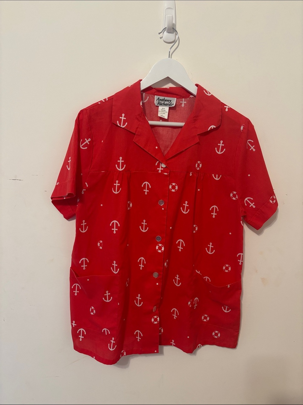 Anthony Richards Red Nautical Anchor Print Camp Shirt